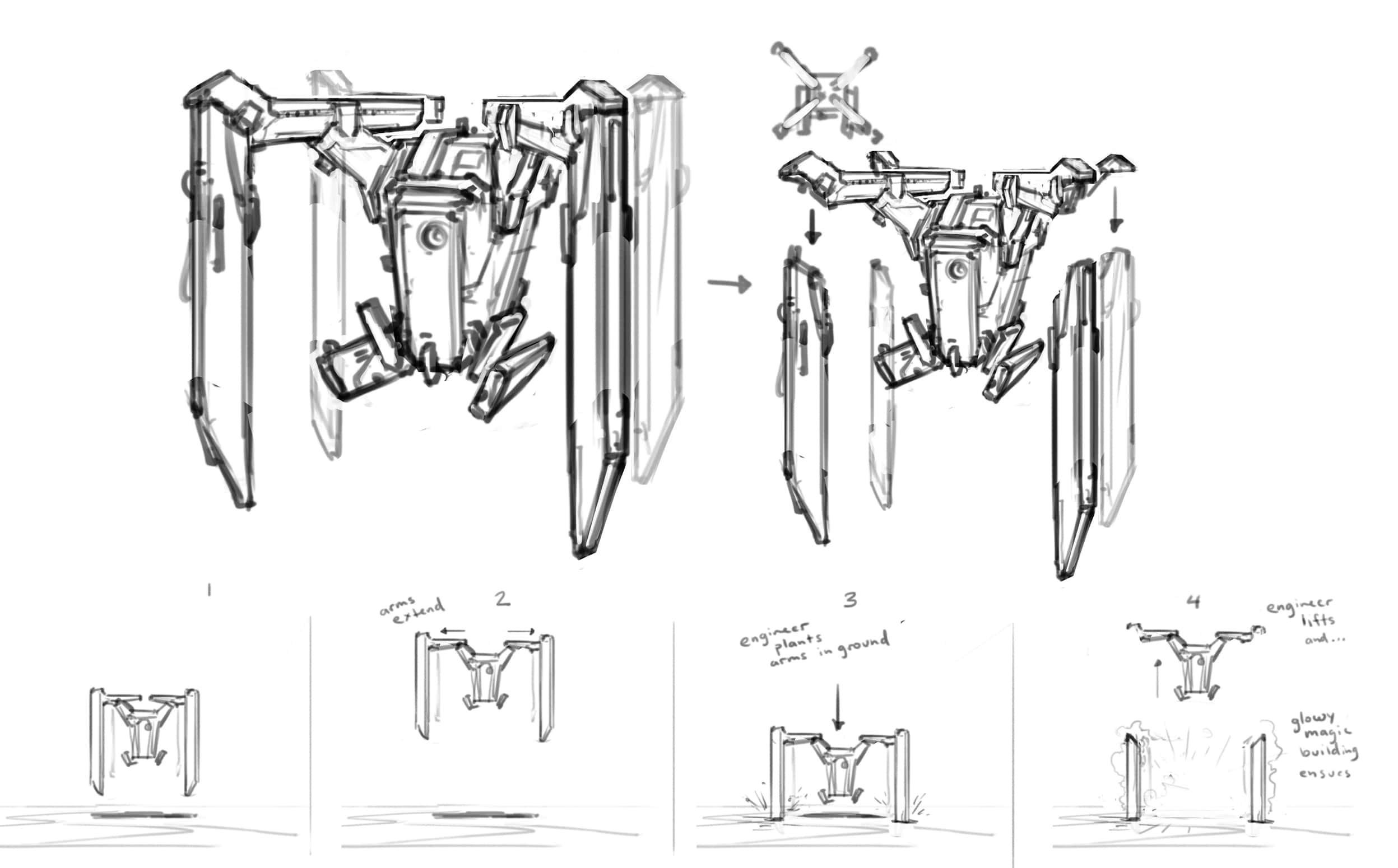 Another early Engineer designed use by some Post-Humans was the EG-695 which upon construction which rocketed from the Nexus to the Turinium generator and then plant the data-combs located in its Arms on the ground and then lift off to return to the Nexus to receive additional data-combs.